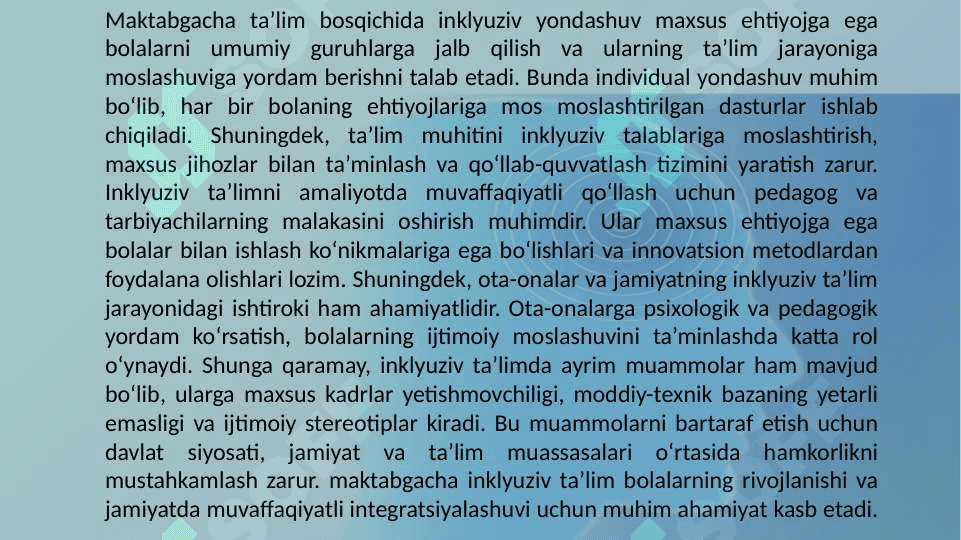 Maktabgacha inklyuziv ta'lim fan sifatida. 3