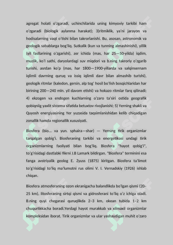 Yerning geografik qobig'i.Biosfera 3