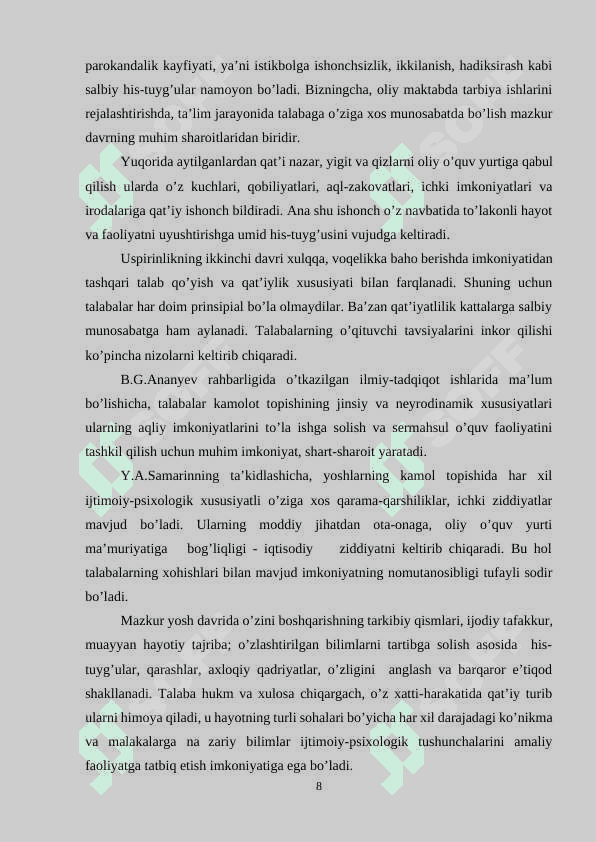 Talabalik davrining psixologik xususiyatlari 8