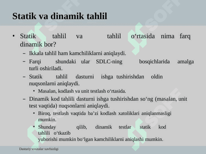 Dasturiy vositalarning statik tahlili 8