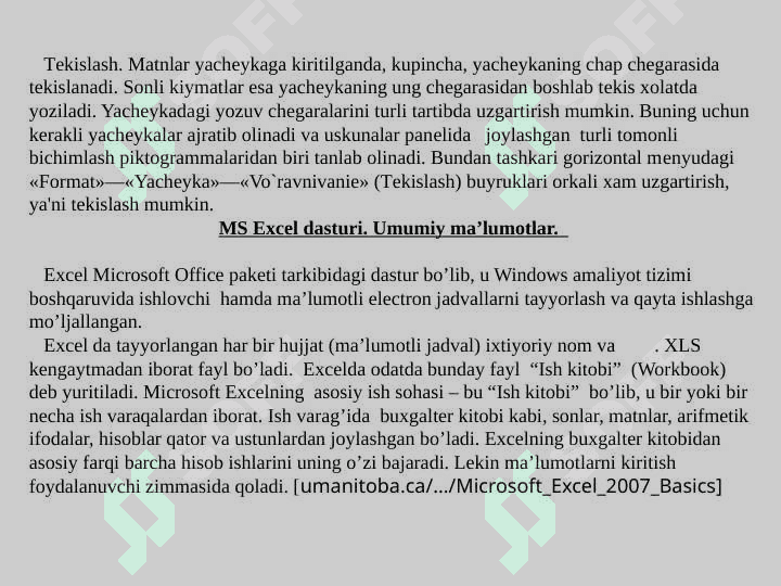 Microsoft Excel dasturi haqida umumiy ma'lumotlar 6