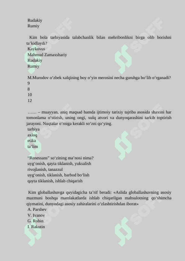 Milliy tarbiya test YN 3