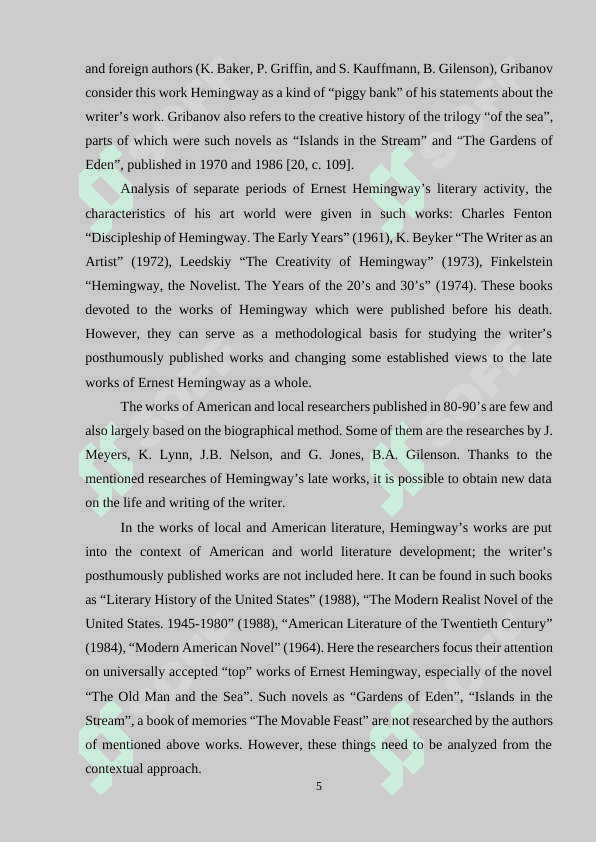 Artistic value of works by Ernest Hemingway 5