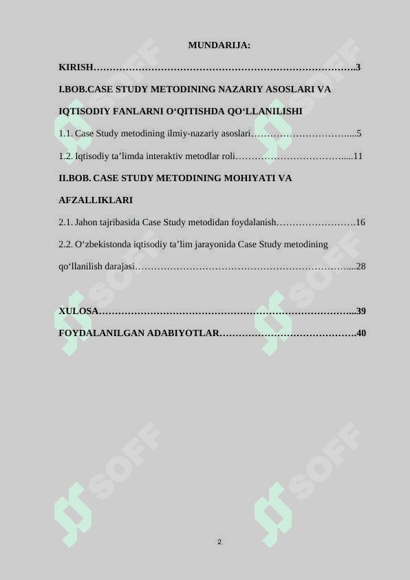 "IQTISODIY FANLARNI O'QITISHDA "CASE STUDY " METODI 2