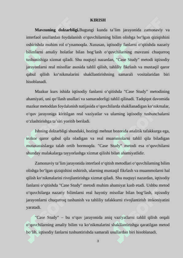 "IQTISODIY FANLARNI O'QITISHDA "CASE STUDY " METODI 3