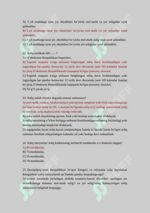Soliq huquqi dan test 5