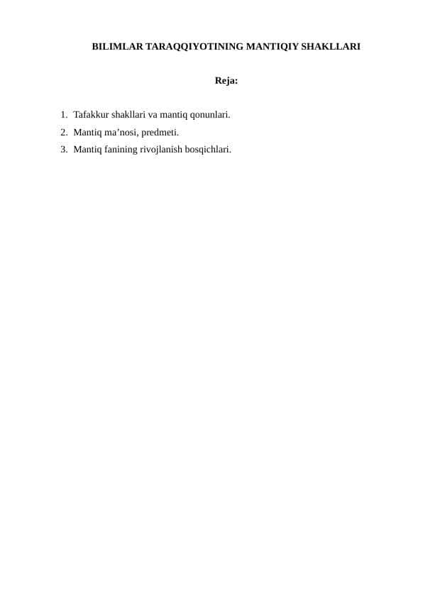 BILIMLAR TARAQQIYOTINING MANTIQIY SHAKLLARI