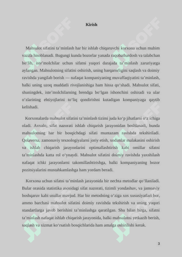 KORXONADA MAHSULOT SIFATINI TA’MINLASH mavzusida kurs ishi 3