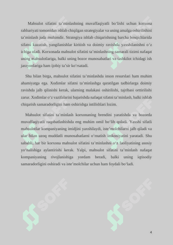 KORXONADA MAHSULOT SIFATINI TA’MINLASH mavzusida kurs ishi 4