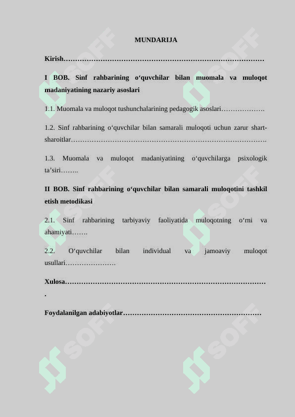 Sinf rahbarining tarbiyalanuvchilar bilan muomala va muloqoti 2