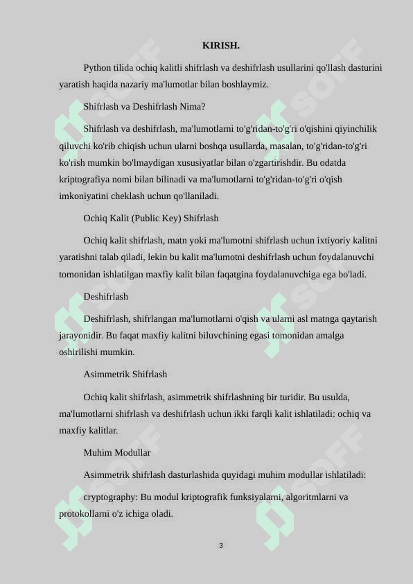 Python dasturlash tilida ochiq kalitli shifrlash va deshifrlash usullarini qo’llash dasturini yaratish 3