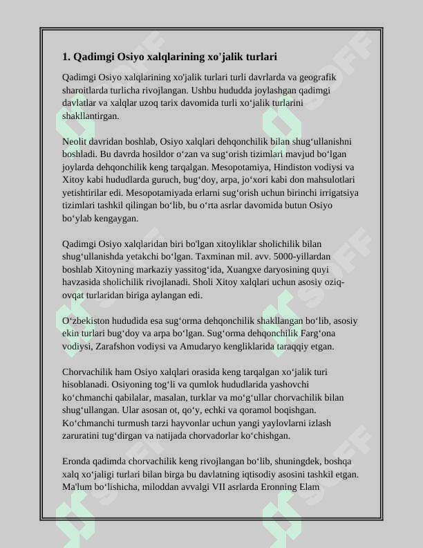 OLD OSIYO XALQLARI XOʻJALIGI VA MADANIYATI 2