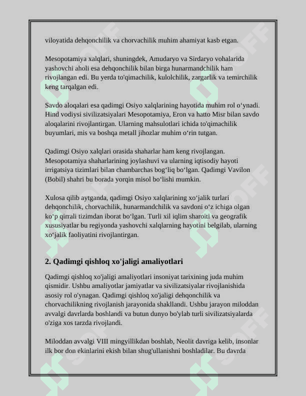 OLD OSIYO XALQLARI XOʻJALIGI VA MADANIYATI 3