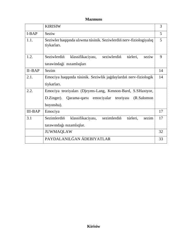 Hár qıylı emociyalar hám sezimlerdıń klassifikatsiyası