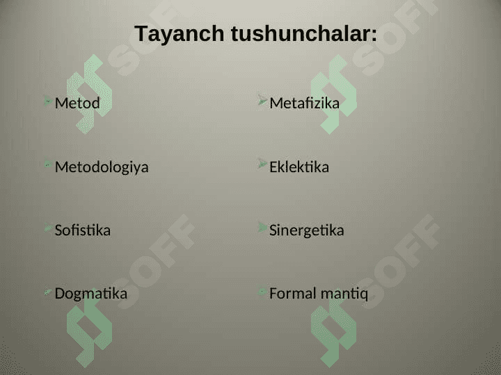 Falsafaning metod, qonun va kategoriyalari. 2