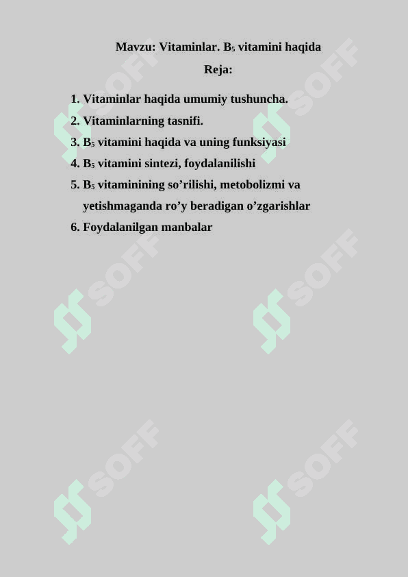 Vitaminlar. B5 vitamini haqida 2