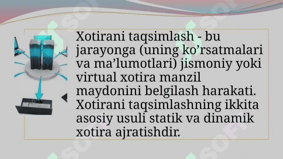 Xotirani taqsimlash usullari(statik,dinamik) 2