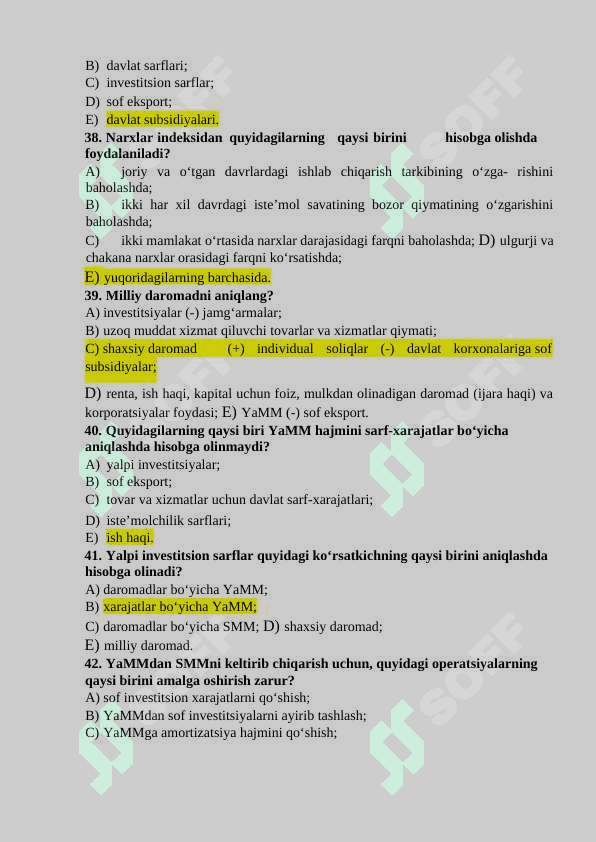 Iqtisodiyot nazariyasi fanidan yakuniy nazorat test savollari va javoblari. 7