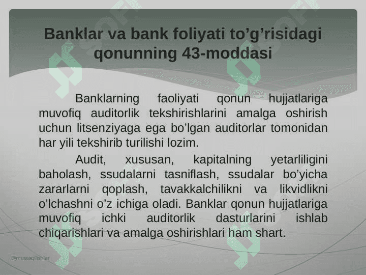 Bank auditining tashkil qilinishi va turlari 3