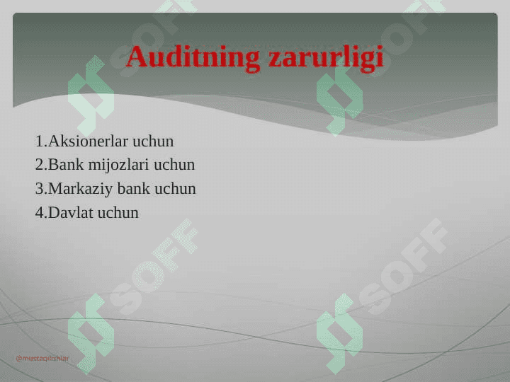 Bank auditining tashkil qilinishi va turlari 5