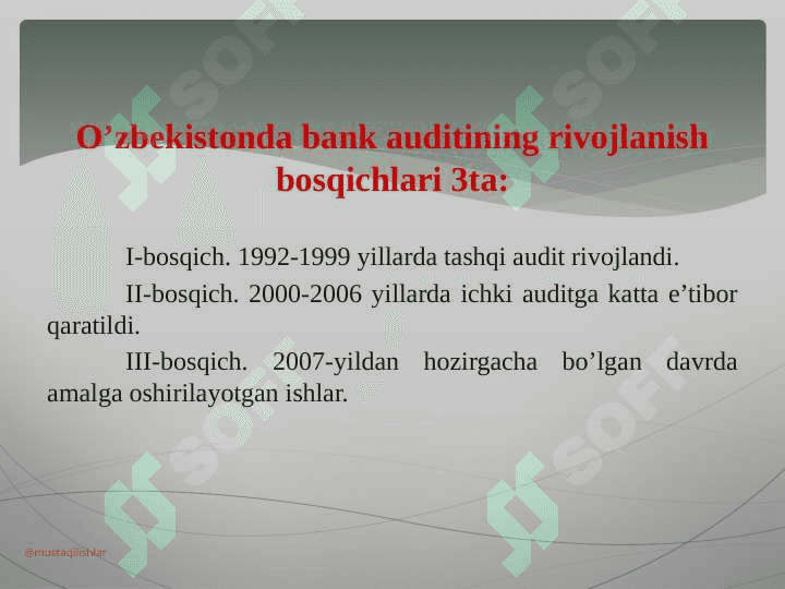 Bank auditining tashkil qilinishi va turlari 6