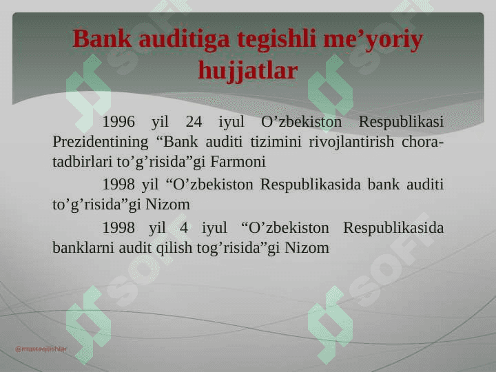 Bank auditining tashkil qilinishi va turlari 7