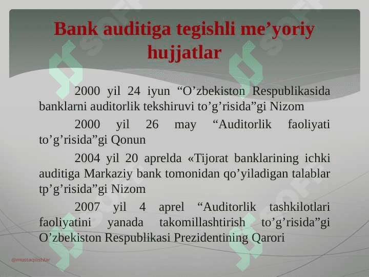 Bank auditining tashkil qilinishi va turlari 8