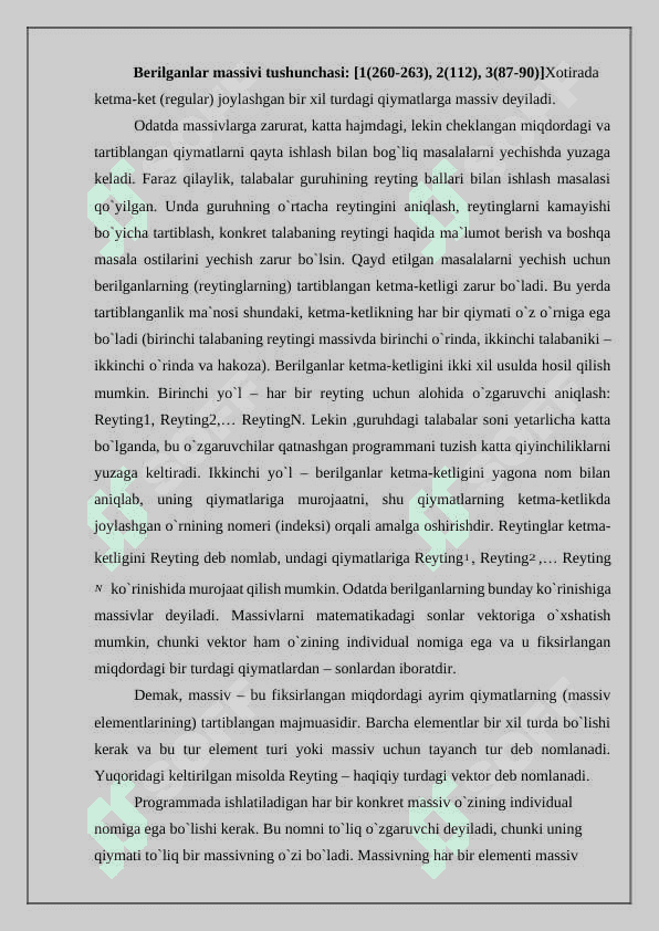 Massivlarni tashkil etish 2