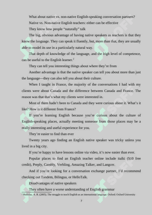 EXPLAIN HOW A NON-NATIVE TEACHER CAN TEACH LOCAL STUDENTS THE ENGLISH LANGUAGE 7