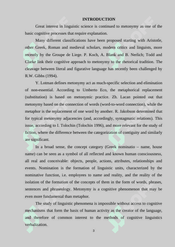 METONYMY AS A LEXICAL STYLISTIC DEVICE AND ITS CHARACTERISTIC FEATURES 3