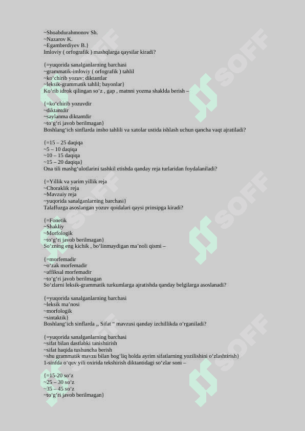 Ona tilidan testlar 6