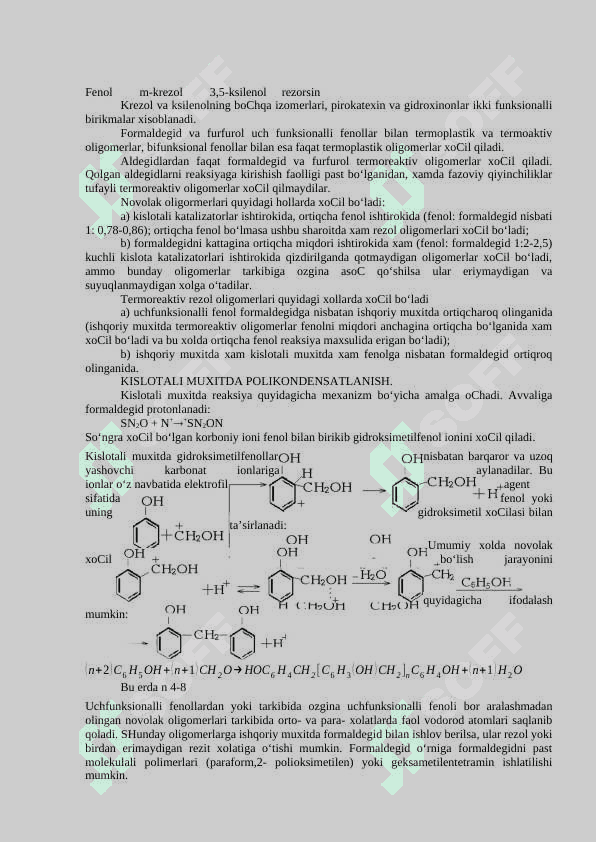FENOL – ALDEGID POLIMERLARI 2