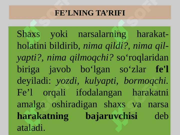 FE’LNING TA’RIFI, XUSUSIYATLARI 2