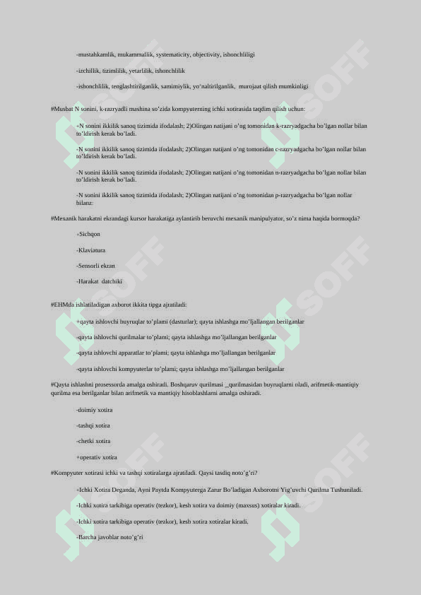 AXBOROT TEXNALOGIYALARI TEST 300  ta javobi bilan 8