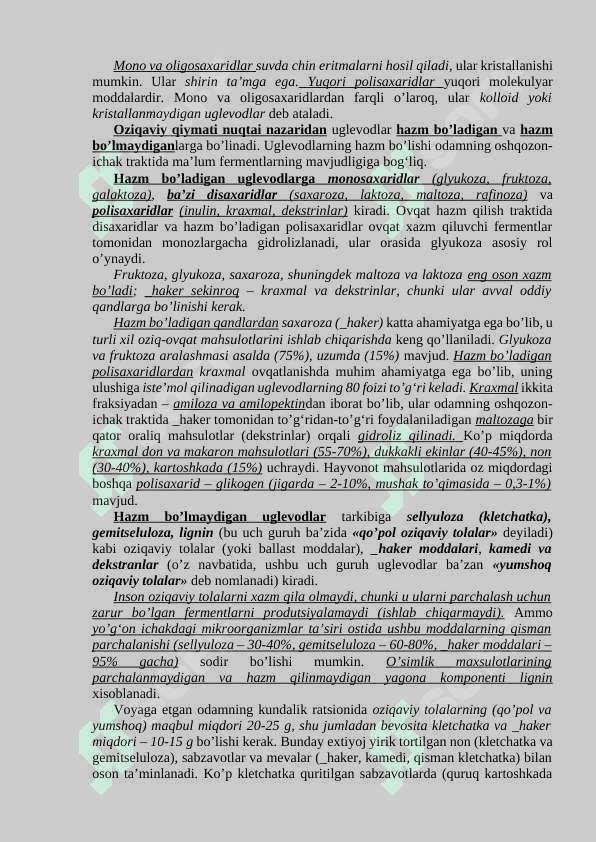 Uglevodlar miqdorini aniqlash usullari mavzusida mustaqil ish 3