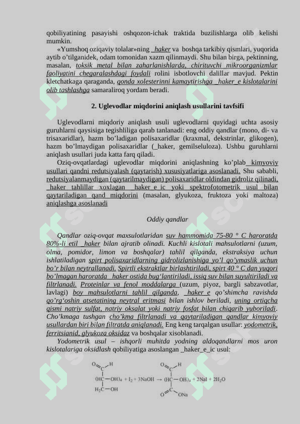 Uglevodlar miqdorini aniqlash usullari mavzusida mustaqil ish 5