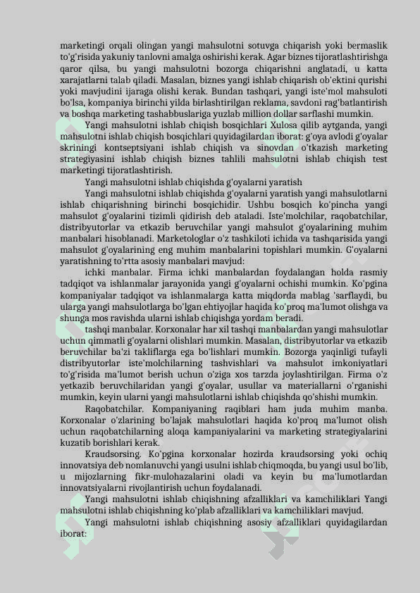 YANGI MAHSULOTNI ISHLAB CHIQISH mavzusida mustaqil ish 4