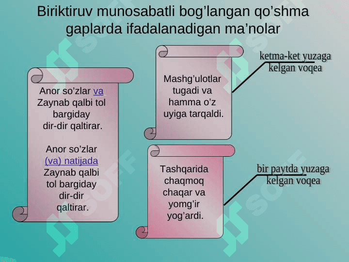 QO`SHMA GAPLAR. BOG’LANGAN QO’SHMA GAPLAR 8