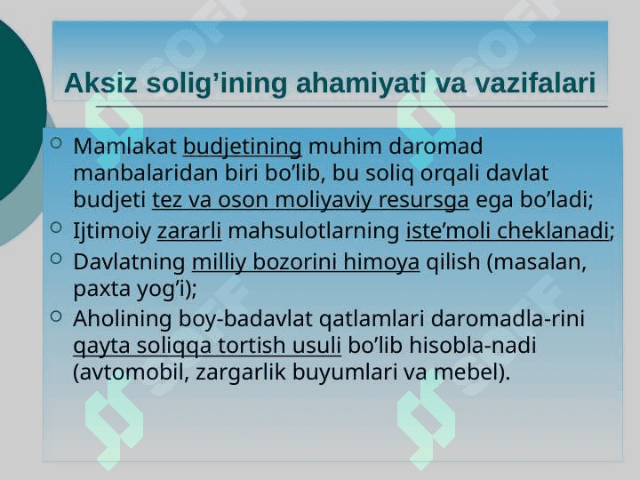 Aksiz solig'i UMUMIY 1