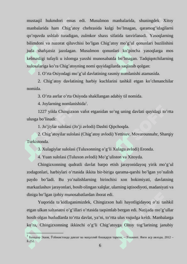 O'rta osiyo xalqlari Chig'atoy ulusi tarkibida 6