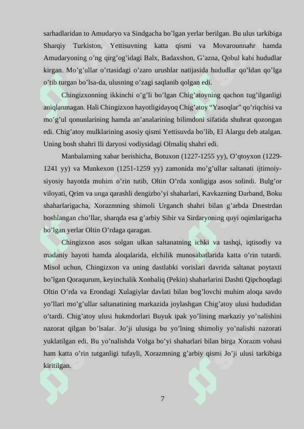 O'rta osiyo xalqlari Chig'atoy ulusi tarkibida 7
