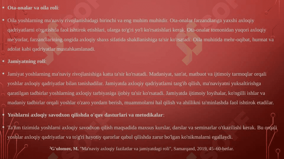 Manaviy taraqqiyotini ta’minlashda yoshlarni ma’naviy axloqiy fazilatlarini rivojlantirish masalalari 8