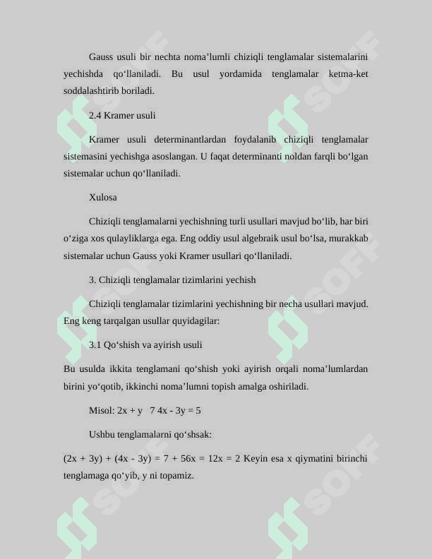 Chiziqli tenglamalarni yechish usullari 2