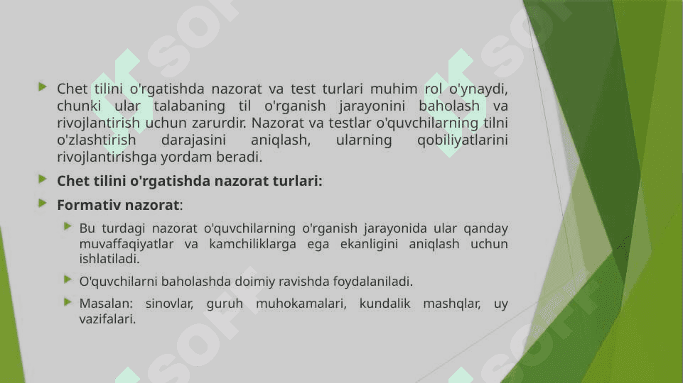 CHET TILI O'RGATISHDA NAZORAT VA TEST TURLARI 2
