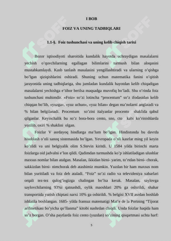 Foizlar va uni o’qitish metodikasi 5