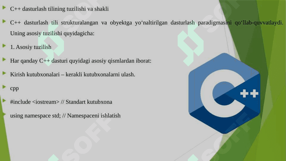 C++ DASTURLASH TILINING TUZILISHI VA SHAKLI C++ DA KOMPILYATORLAR 3