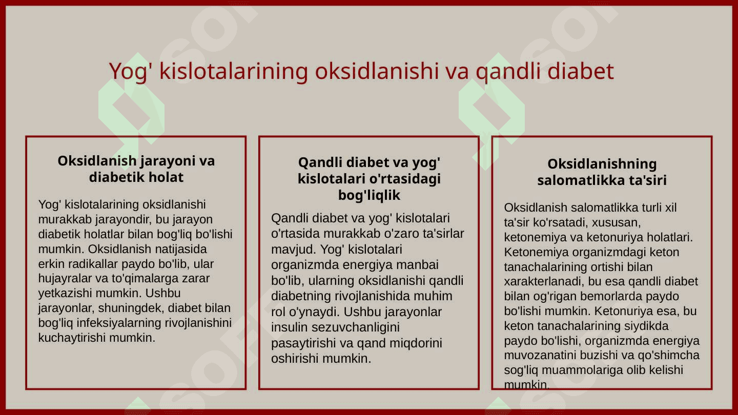 Lipidlarni peroksidlanishi, yog' kislotalarii oksidlanishi va qandli diabet, ketonuriya, ketonemiya 4