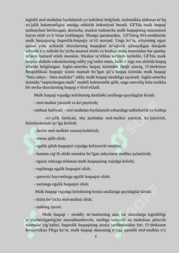 Mulkiy huquqlarning tavsiflanishi. KURS ISHI 6