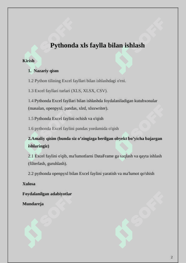 Pythonda xls faylla bilan ishlash 2