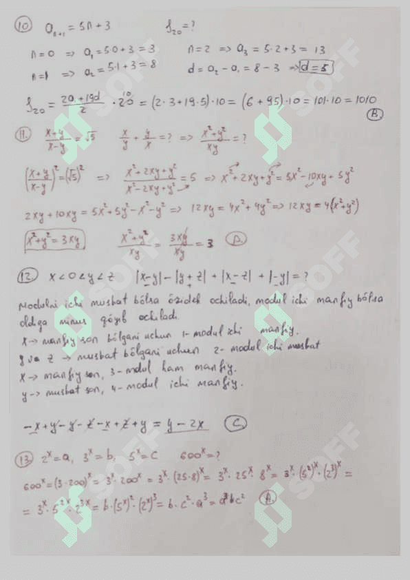 Takrorlash testi yechimlari 3
